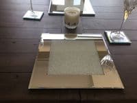 30 x 30cm Individual Glass Display Plate Place Mat Diamond White Crush Mirrored