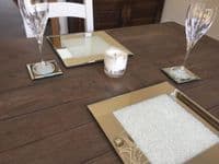 30 x 30cm Individual Glass Display Plate Place Mat Diamond White Crush Mirrored