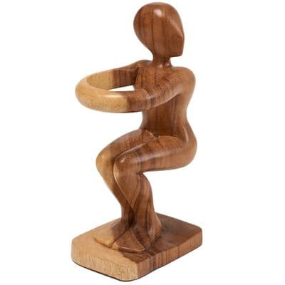 30cm Abstract Man Wine Bottle Holder - Indonesian Wooden Carving Handmade
