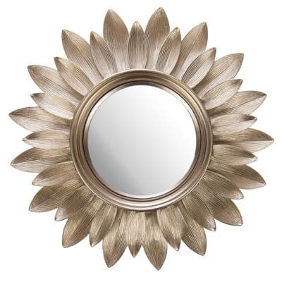30cm Convex Porthole Glass Wall Mirror Art - Aged Champagne Sunburst