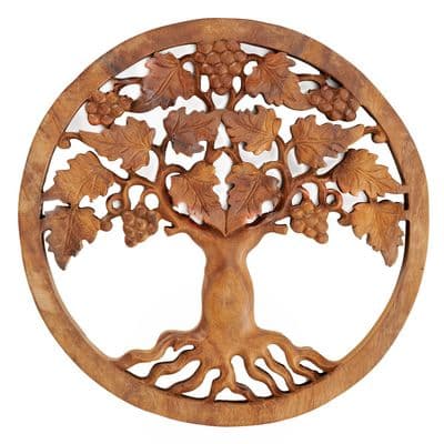 30cm Hand Carved Indonesian Wooden Tree of Life Wall Plaque Motif