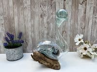 30cm Molten Wine Decanter Bottle Holder w/ Stopper on Wooden Teak Root Base