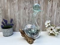 30cm Molten Wine Decanter Bottle Holder w/ Stopper on Wooden Teak Root Base