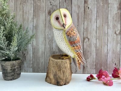 30cm Painted Owl Bird Wooden Ornament Figurine Hand Painted Strigiformes