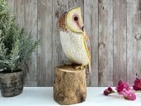 30cm Painted Owl Bird Wooden Ornament Figurine Hand Painted Strigiformes