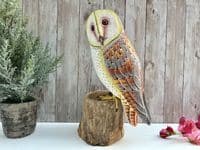 30cm Painted Owl Bird Wooden Ornament Figurine Hand Painted Strigiformes