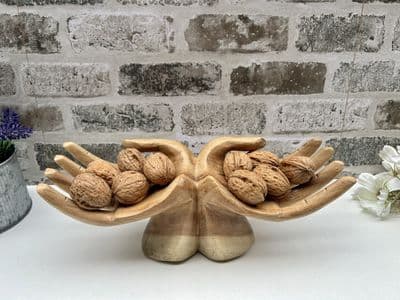 30cm Sharing Hands Wooden Fruit Bowl Jewellery Holder - Teak Root Driftwood