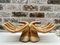 30cm Sharing Hands Wooden Fruit Bowl Jewellery Holder - Teak Root Driftwood