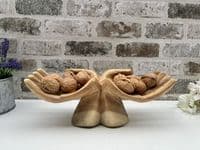 30cm Sharing Hands Wooden Fruit Bowl Jewellery Holder - Teak Root Driftwood