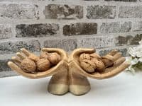 30cm Sharing Hands Wooden Fruit Bowl Jewellery Holder - Teak Root Driftwood