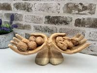 30cm Sharing Hands Wooden Fruit Bowl Jewellery Holder - Teak Root Driftwood