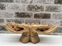 30cm Sharing Hands Wooden Fruit Bowl Jewellery Holder - Teak Root Driftwood