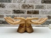 30cm Sharing Hands Wooden Fruit Bowl Jewellery Holder - Teak Root Driftwood