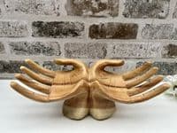30cm Sharing Hands Wooden Fruit Bowl Jewellery Holder - Teak Root Driftwood