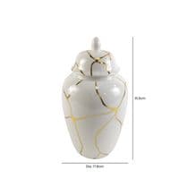 31cm Huge Off White & Gold Round Ginger Storage Jar w/ Lid Ornament Urn Gift
