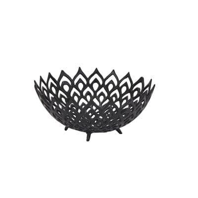 32cm Black Cast Iron Bowl - Lattice Filigree Design - Fruit Oddments