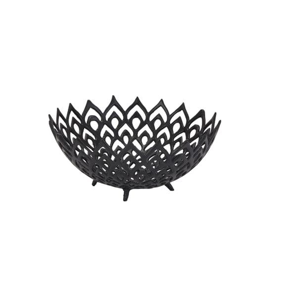 32cm Black Cast Iron Bowl - Lattice Filigree Design - Fruit Oddments