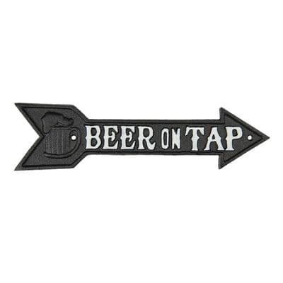 32cm Cast Iron Beer on Tap Metal Wall Sign Plaque Man Cave - Black & White