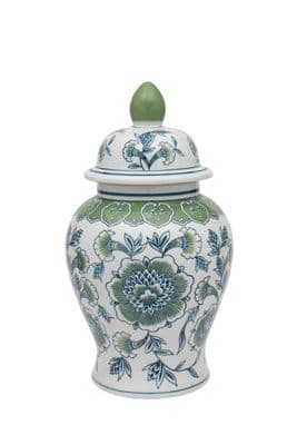 32cm Peony Green Ceramic Ginger Jar Vase Urn Art Gift