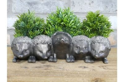 33cm Cute Hedgehog Planter - Distressed Silver Plant Pot Holder