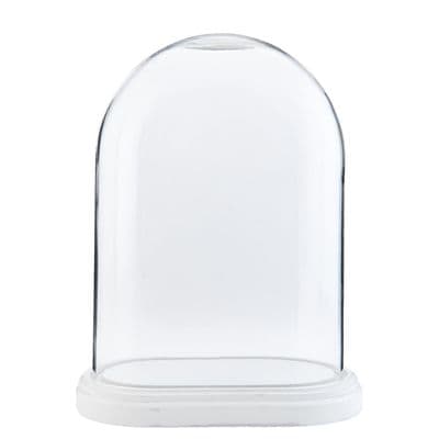 33cm Glass Display Bell Jar Oval Cloche on White Wood Base Display Stand