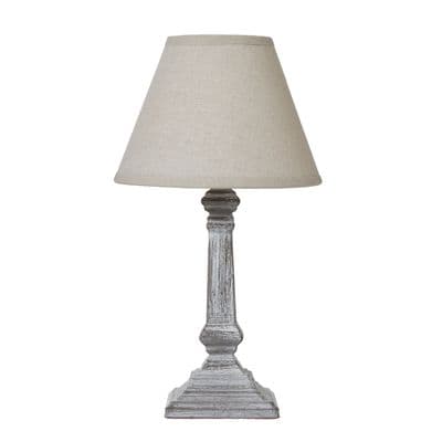 33cm Taupe Grey Square Wooden Bedside Table Lamp Light Shabby Chic w Linen Shade