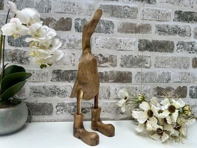 34cm Hand Carved Wooden Bamboo Wood Duck in Boots Ornament Gift Figurine
