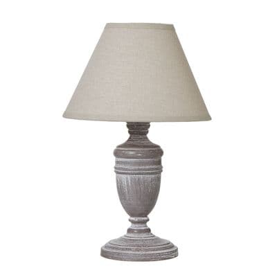 35cm Grey Urn Wooden Bedside Table Lamp Light Shabby Chic w Linen Shade
