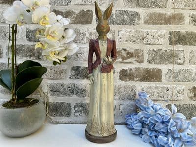 36cm Lady Rabbit Suited Figurine Ornament Bust Red Aged Pink & Gold