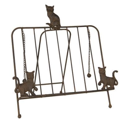 37cm Cookbook Receipe Book Holder Stand - Brown Metal Cat Design