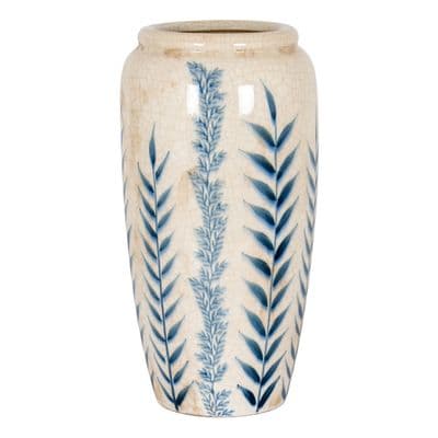37cm Flora Blue & Off White Vase Crackle Glazed Porcelain Flower Ornament Pot