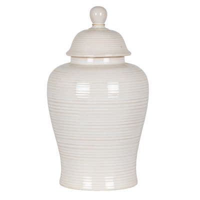37cm Off White Ribbed Ginger Storage Jar Mantel Accessory Gift