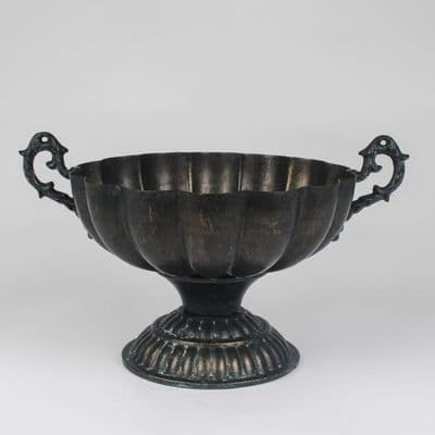 38cm Dark Brass Gold Metal Roman Style Scalloped Planter Plant Pot Metal