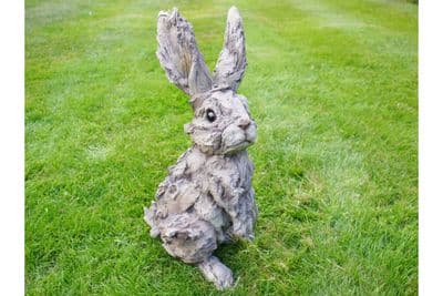 38cm Tall Garden Indoor Rabbit Hare Figurine Ornament - Taupe Wooden Effect