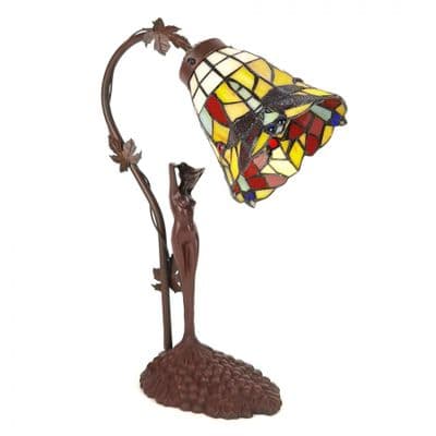 39cm Multi Colour Tiffany Table Lamp w/ Lady Figurine - Metal & Glass