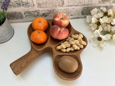 4 Section Cloverleaf Wooden Bowl Fruit Oddments Nuts Storage - Teak Root