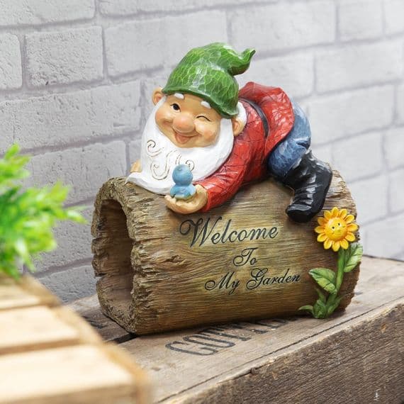 40% OFF!!! Multicoloured Welcome Garden Gnome Ornament Statue Sign 25cm Outdoor