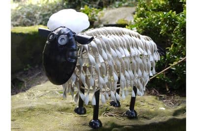 40cm Black & White Metal Sheep Garden Ornament Fun Funky Figurine