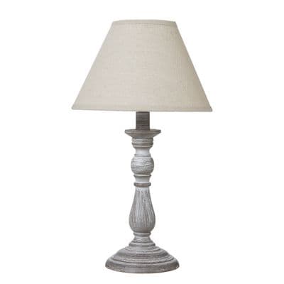 40cm Taupe Grey Wooden Bedside Table Lamp Light Shabby Chic w Linen Shade