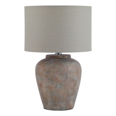 42.5cm Large Natural Stone Antiqued Buffet Table Lamp Light  Brown / Clay Colour