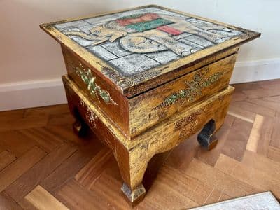 42cm Table - Wooden Hand Carved and Painted Indonesian Elephant Occasional Chest