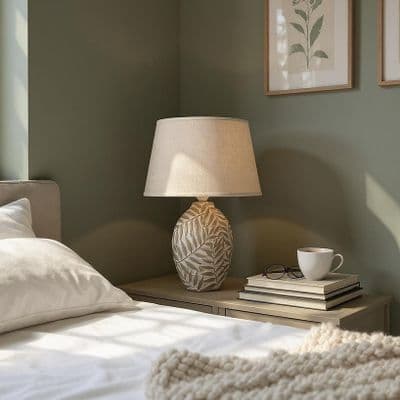 43cm Grey Ceramic Bedroom Table Buffet Lamp Electrical Light Leaf Design