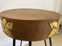 43cm Natural & Gold Plant Stand Occasional Side Table - Handmade in Wood & Metal