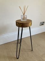 43cm Natural & Gold Plant Stand Occasional Side Table - Handmade in Wood & Metal