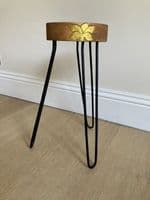 43cm Natural & Gold Plant Stand Occasional Side Table - Handmade in Wood & Metal