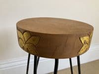 43cm Natural & Gold Plant Stand Occasional Side Table - Handmade in Wood & Metal