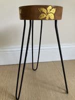 43cm Natural & Gold Plant Stand Occasional Side Table - Handmade in Wood & Metal