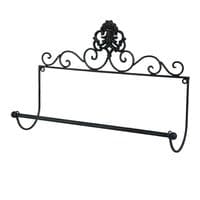 44cm Black Iron Kitchen Roll Holder - Filigree Metal Wall Mounted Design