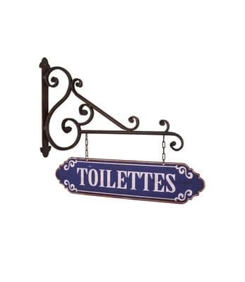 44cm French Blue Toilet Toilettes Metal Sign Plaque Wall Mounted on Chain