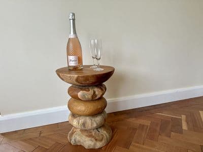 45cm Round Ring Table Teak Root Wooden Bedside Lamp Occasional Unique